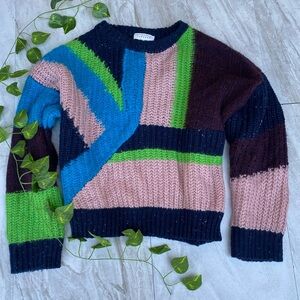 Topshop Knitted Color Block Cropped Sweater Long Sleeve Knit Fall Crop Top Retro